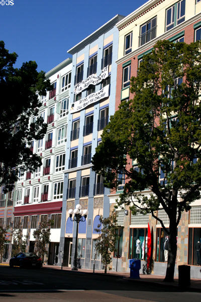 Gaslamp City Square (450 J St.) mimicking Victorian street front. San Diego, CA.