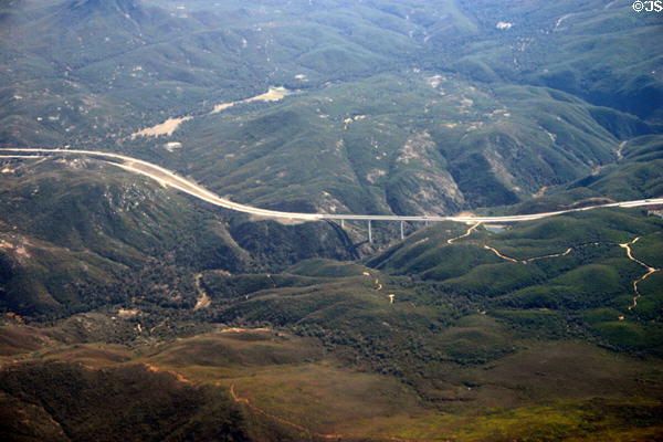 Aerial view of Interstate highway bridge east of San Diego. CA.
