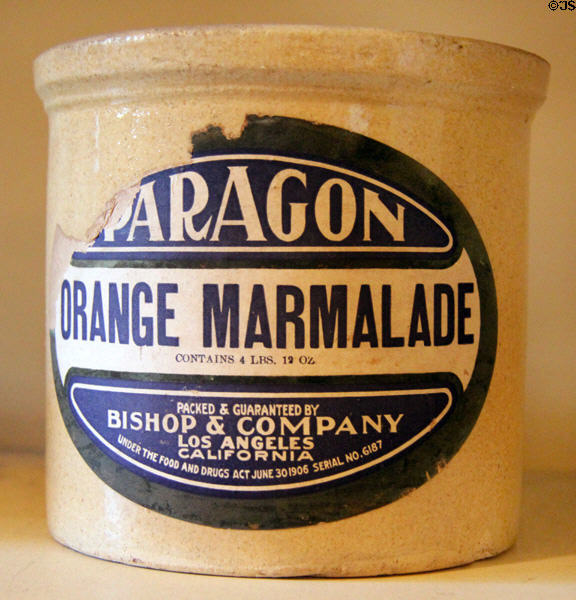 Stoneware orange marmalade crock from Los Angeles at Marston House Museum. San Diego, CA.