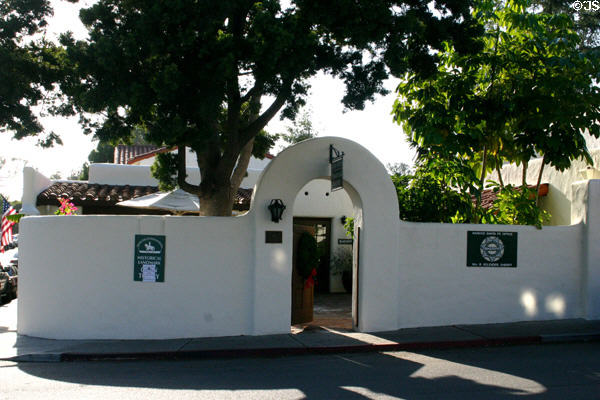 La Fleche House (1923) (6036 La Fleche) designed for Santa Fe Land Improvement Company. Rancho Santa Fe, CA. Style: Mission revival. Architect: Lilian Jenette Rice. On National Register.