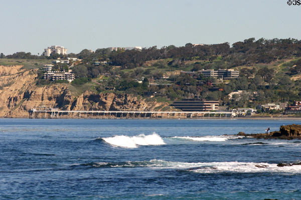 Scripps Institution of Oceanography pier at UCSD from the sea. La Jolla, CA.