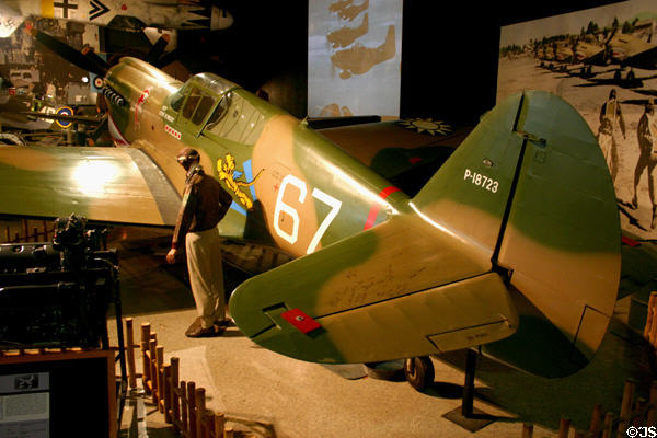 Flying Tigers Curtiss P-40 as used in Chinese, Burmese, Indian theaters of World War II at San Diego Aerospace Museum. San Diego, CA.