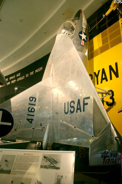 Ryan X-13 jet VTOL on its tripod tail at San Diego Aerospace Museum. San Diego, CA.