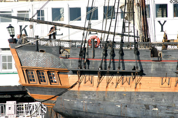 Stern of H.M.S. Surprise at Maritime Museum. San Diego, CA.