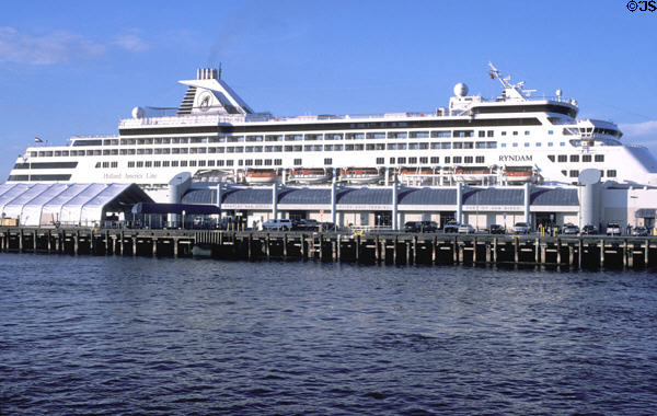 Cruise ship ms Ryndam of Holland America Line docked at passenger docks. San Diego, CA.