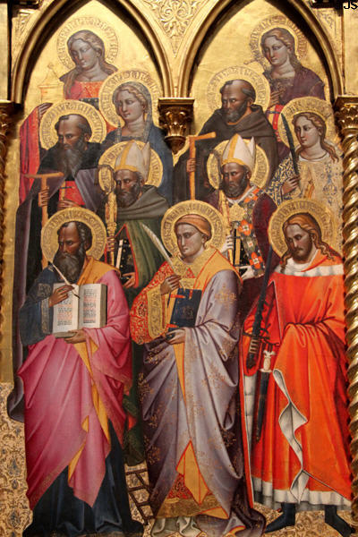Detail of Saints from Coronation of the Virgin with Saints tempera painting (1390s) by Cenni de Francesco de Ser Cenni at J. Paul Getty Museum Center. Malibu, CA.