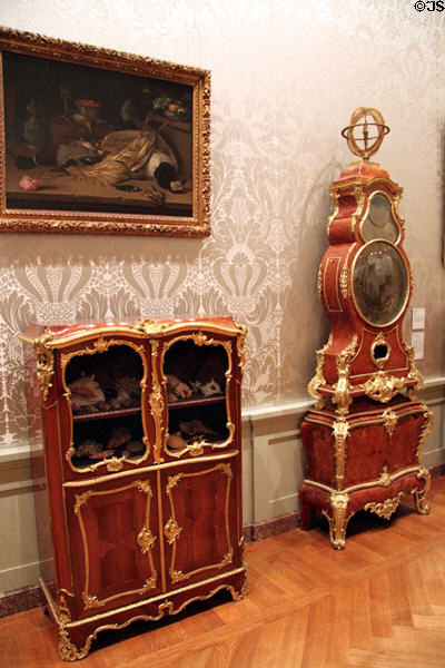French display cabinet (c1745-50) by Bernard van Risenburgh & Planisphere clock (c1745-9) by Jean-Pierre Latz at J. Paul Getty Museum Center. Malibu, CA.