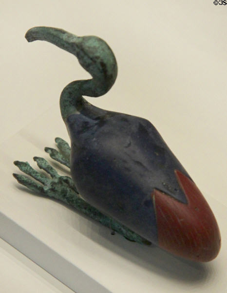Egyptian glass & bronze statuette of squatting ibis (300 BCE - 100 CE) at Getty Museum Villa. Malibu, CA.