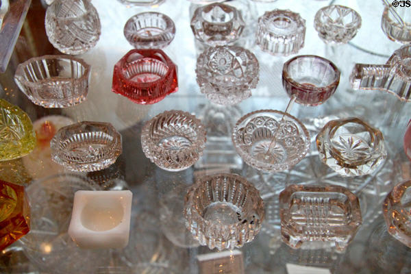 Pressed glass salt cellars (19thC) at Historical Glass Museum. Redlands, CA.