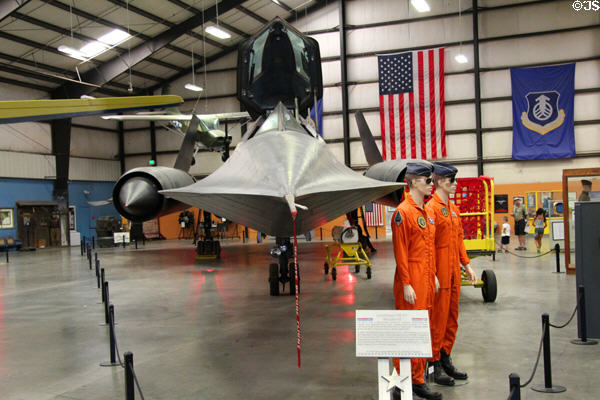 Lockheed SR-71A Blackbird titanium Mach 3.2+ general reconnaissance jet (1960s) at March Field Air Museum. Riverside, CA.