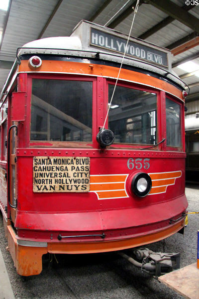 Pacific Electric "Hollywood Car" 655 (1924) by St. Louis Car Co. at Orange Empire Railway Museum. Perris, CA.