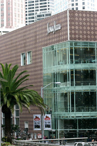 Nieman Marcus building (1983) with facade greatly spoiled from original design on southeast corner of Union Square. San Francisco, CA. Architect: Johnson/Burgee Architects.