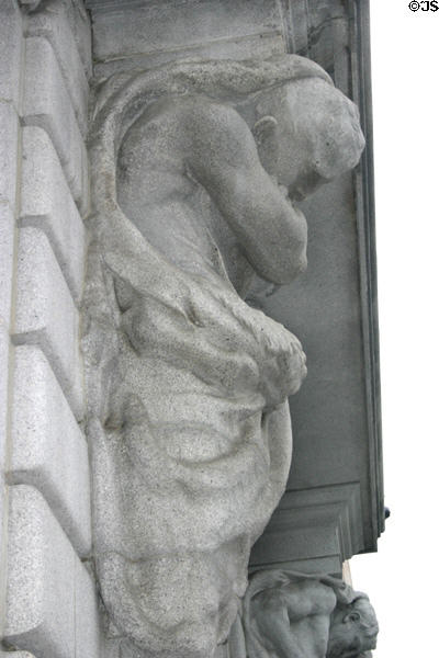 City Hall atlas pillars on facade. San Francisco, CA.