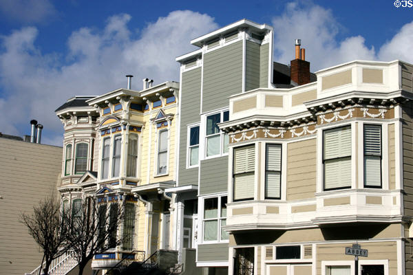 Brightly painted Mission District Victorian houses on 17th St. San Francisco, CA.
