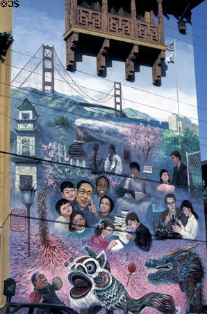Mural of Chinese culture in Chinatown. San Francisco, CA.
