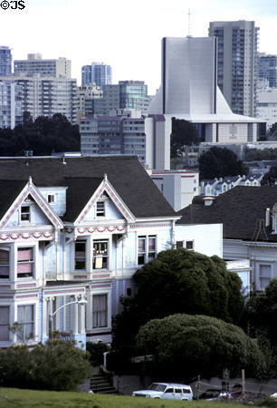 Saint Mary's Cathedral from Alamo Square. San Francisco, CA.