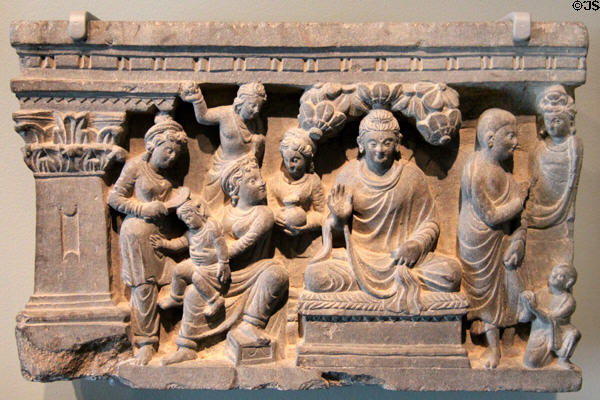 Buddha's visits his former wife sculpture (c100-300) from Gandhara, Pakistan at Asian Art Museum. San Francisco, CA.