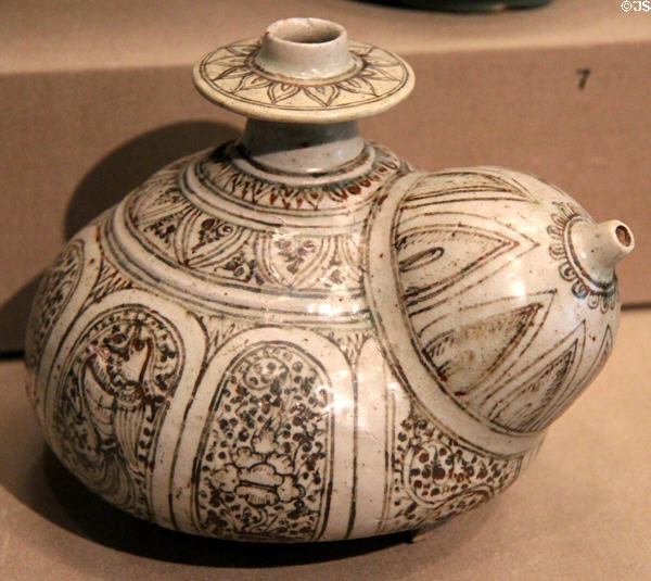 Satchanalai stoneware pouring vessel (c1300-1550) from Thailand at Asian Art Museum. San Francisco, CA.