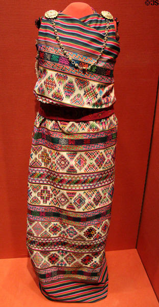 Woman's national costume (kira) (1900-90) from Bhutan at Asian Art Museum. San Francisco, CA.