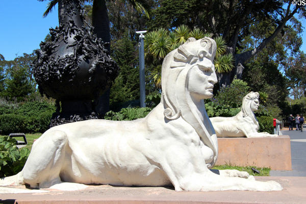 Pair of sphinxes (c1910) by Arthur Putnam replicas of originals used at 1894 California Midwinter International Exposition at de Young Museum. San Francisco, CA.