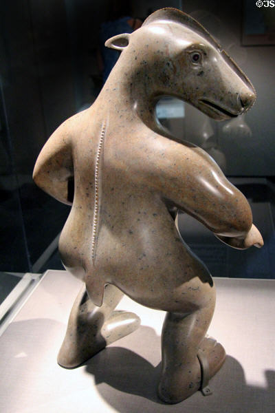 Inuit soapstone shaman in transformation to bear (1991) by David Ruben Piqtoukun of Canada at de Young Museum. San Francisco, CA.