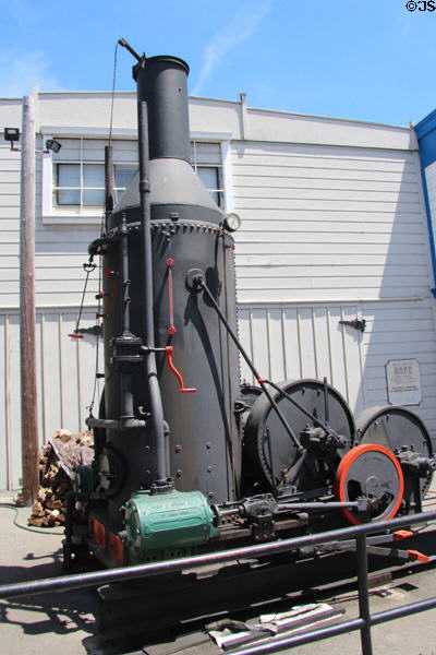 Steam donkey engine (c1920) used on wharves to unload cargo at Maritime National Historical Park. San Francisco, CA.