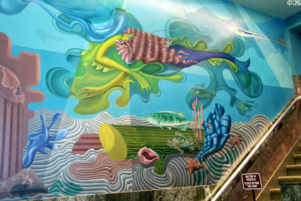 WPA mural with sea creatures at National Maritime Museum. San Francisco, CA.