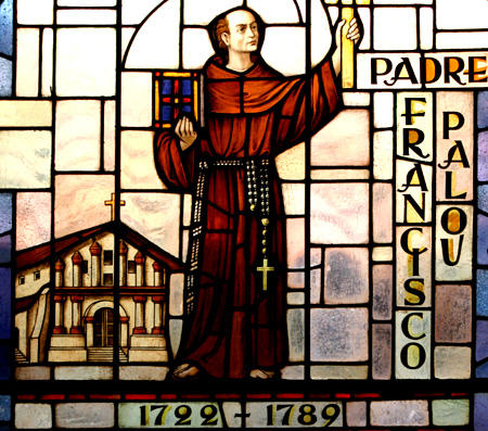 Stained glass detail of San Francisco de Asis (Mission Dolores) Mission. CA.