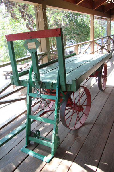 Yosemite Valley R.R. baggage cart on porch of Mariposa Museum. Mariposa, CA.