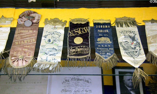 Commemorative ribbons for parlors of the Native Sons of the Golden West at Columbia State Historic Park. Columbia, CA.