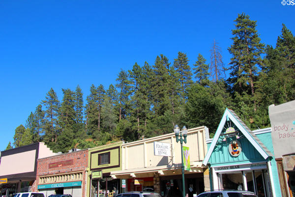 Main Streetscape against hillside forest. Placerville, CA.