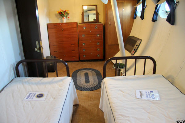 Guest bedroom aboard USS Potomac once used by King George & Queen Elizabeth mother of current queen. Oakland, CA.