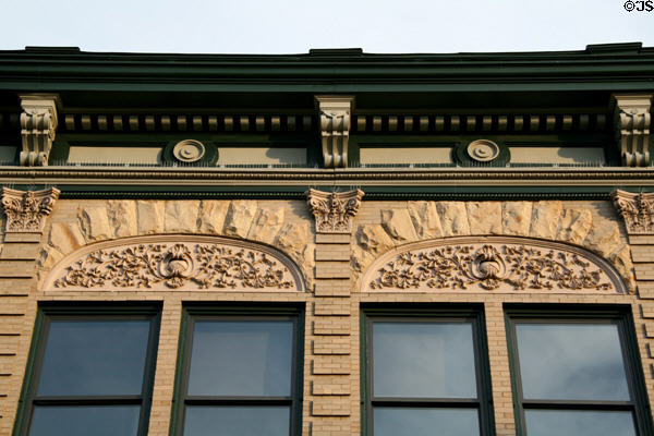 Roofline details of Sternberg-Citizens National Bank Building on Pearl Street Mall. Boulder, CO.