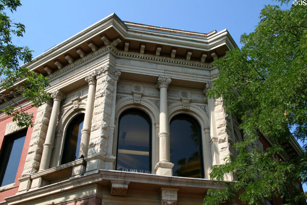 Window details of National State Bank on Pearl Street Mall. Boulder, CO.