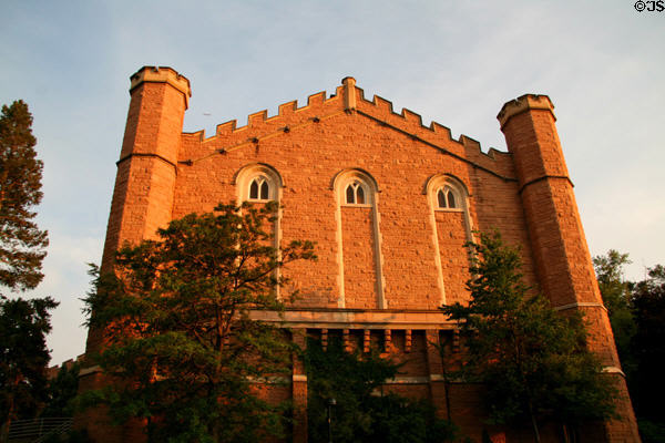 Macky Auditorium crenellated roofline at University of Colorado. Boulder, CO.
