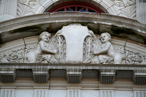 Carving over door of Colorado Springs Pioneers Museum. Colorado Springs, CO.