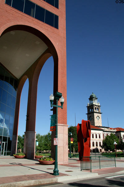 Arches of Plaza of the Rockies & Colorado Springs Pioneers Museum. Colorado Springs, CO.