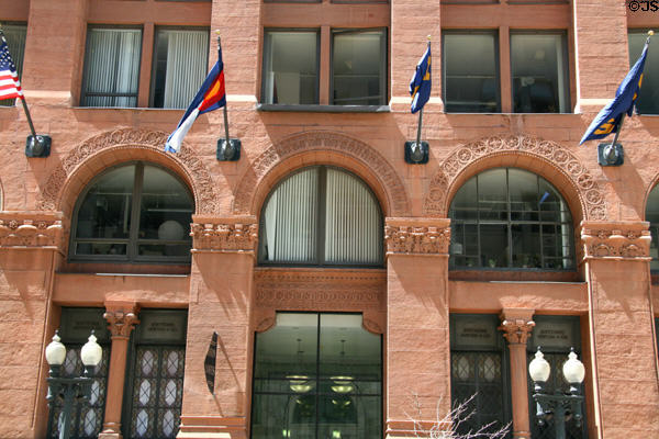 Colorado red sandstone details of Boston Building. Denver, CO.