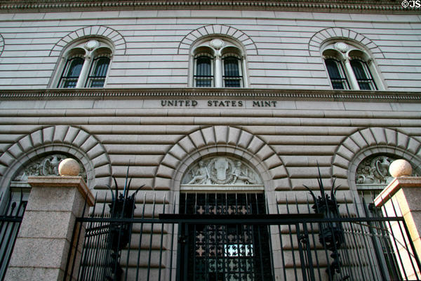 Denver Mint (1906) (320 W. Colfax Ave.). Denver, CO. Style: Italian Renaissance. Architect: Litchfield, Tracy Swartwout. On National Register.