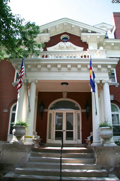 Front portal of Colorado's Governor's Residence in Quality Hill neighborhood. Denver, CO.