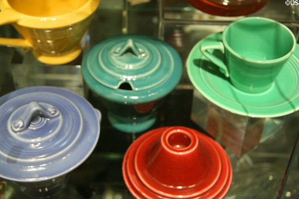 Harlequin Art Deco ceramics (1936-7) by Frederick Hurten Rhead made by Homer Laughlin China of WV at Kirkland Museum. Denver, CO.