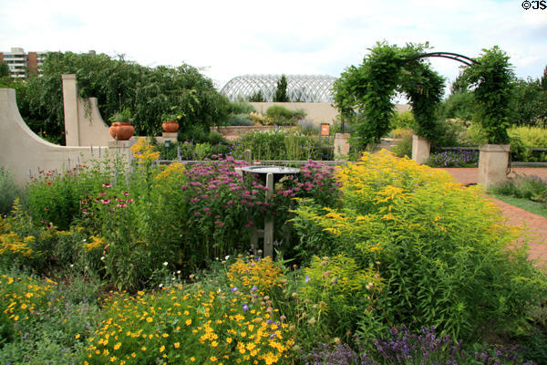 Natural looking gardens of Denver Botanic Gardens. Denver, CO.