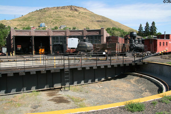 Roundhouse, turntable & rail collection at Colorado Railroad Museum. CO.