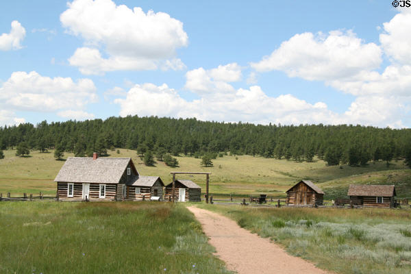 Hornbek Homestead (1878) log buildings preserved within Florissant Fossil Beds National Monument. CO.
