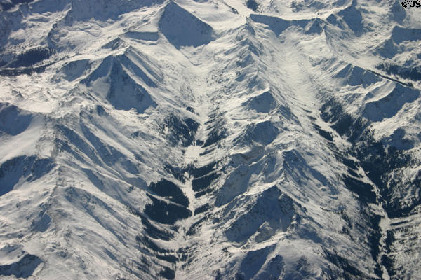 Rocky Mountain valley forests from air. CO.