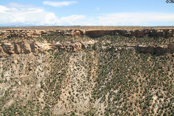 View across Soda Canyon to cave holding Hemenway House in Mesa Verde National Park. CO.