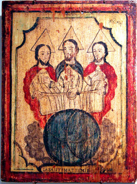 Holy Trinity painting (1820-25) by José Aragón at Colorado Springs Fine Arts Center. Colorado Springs, CO.