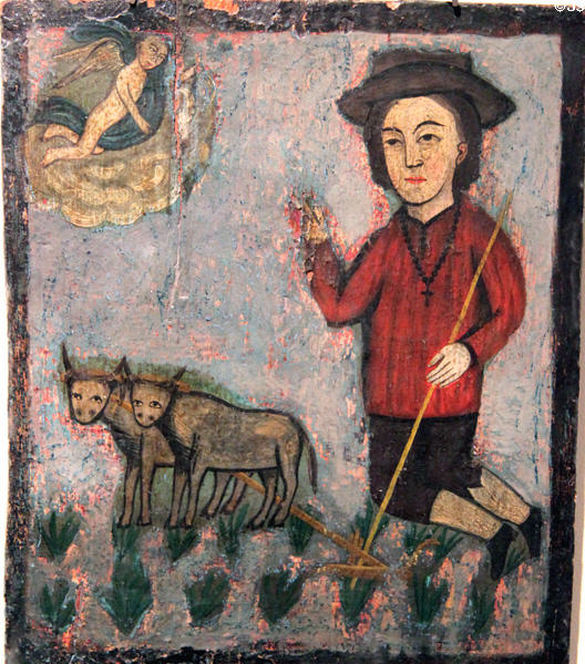 San Ysidro (St. Isidore) by unknown Hispanic Santos-style artist at Colorado Springs Fine Arts Center. Colorado Springs, CO.