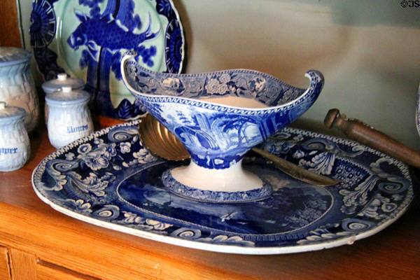 Blue porcelain platter & gravy boat at McAllister House Museum. Colorado Springs, CO.