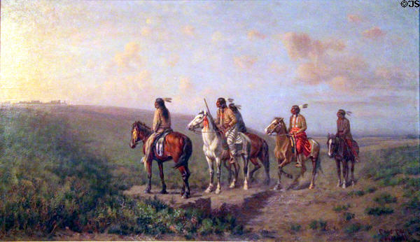 Five Indians on Horseback painting (1898) by Charles Craig at Colorado Springs Pioneers Museum. Colorado Springs, CO.